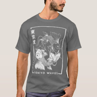 T-shirt Japonais Koi Poisson blanc noir dessiné minimalist