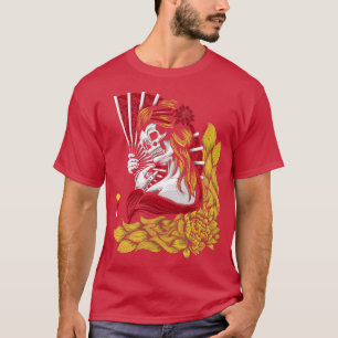 T-shirt Japonais mort Skeleton Geisha Lotus Demon Art St
