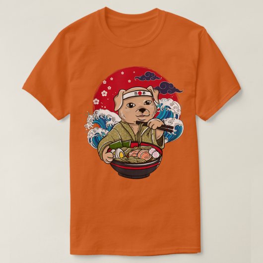 T-shirt Japonais ramen anime Japon canine vagues cerises b (Design devant)