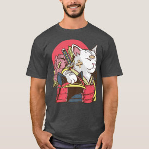 T-shirt Japonais Samurai Chat Cosplay Manga Anime Warrier