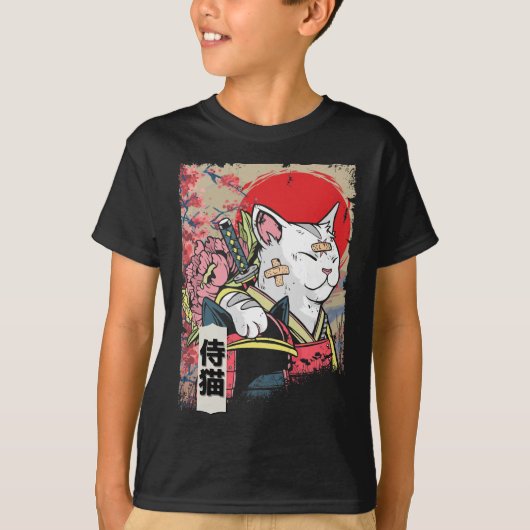 T-shirt Japonais Samurai Chat Guerrier Japon Ninja Kitten (Devant)