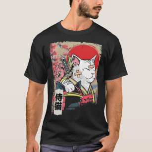 T-shirt Japonais Samurai Chat Guerrier Japon Ninja Kitten
