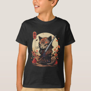 T-shirt Japonais Samurai Chat Tattoo, Kawaii Ninja Chat _2