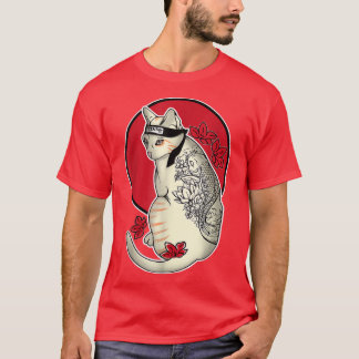 T-shirt Japonais Samurai Chat Tattoo Ninja Chat Kawaii T-S
