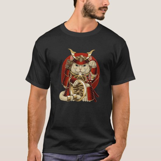 T-shirt Japonais Samurai Maneki Neko Chat Bushido esthétiq (Devant)