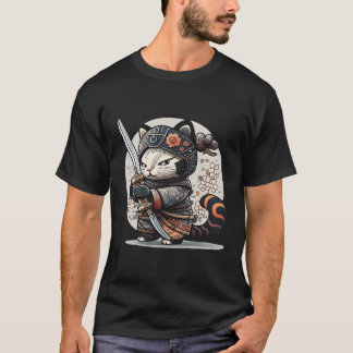 T-shirt Japonais Samurai Ninja Cat Kawaii Tattoo