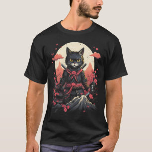 T-shirt Japonais Samurai Ninja Cat Retro Tattoo Graphique