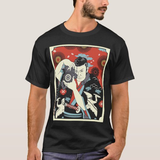T-shirt Japonais Samurai photographe guerrier Caméra Katan (Devant)