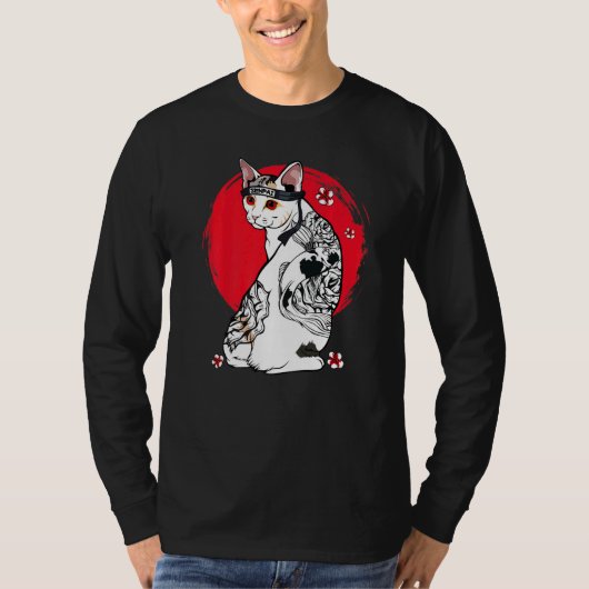 T-shirt Japonais Samurai Senpai Cat Tattoo maître enseigna (Devant)