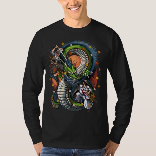 T-shirt Japonais Samurai vs Dragon (Devant)