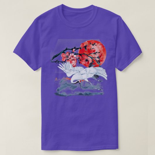 T-shirt Japonais Sumi E Crane et Sakura (Design devant)