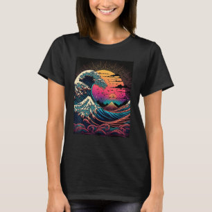 T-shirt Japonais Ukiyo e Style Rétrowave Grande vague au l