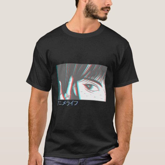T-shirt Japonais Vaporwave Anime Eyes Aesthétique Glitch H (Devant)
