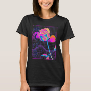T-shirt Japonais Vaporwave esthétique Rose rouge Plante