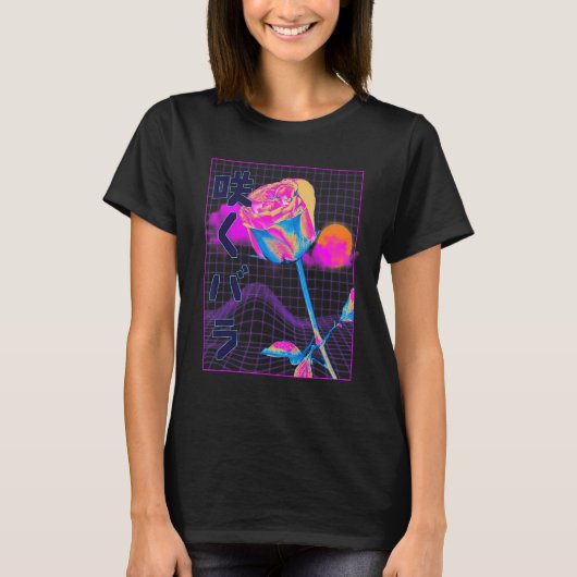 T-shirt Japonais Vaporwave esthétique Rose rouge Plante (Devant)