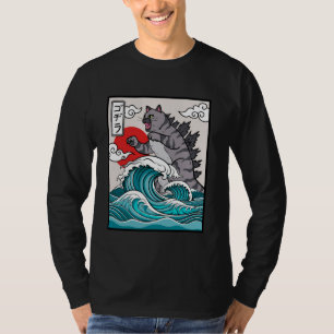 T-shirt Japonais Wave Art Sunset Monster Mème Drôle Chat