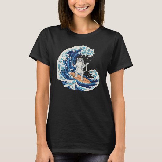 T-shirt Japonais Wave Surfing Chat Manger Sushi 1 (Devant)