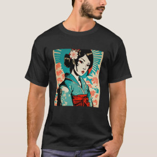 T-shirt Japonaise Geisha Samurai Retro Vintage Kimon