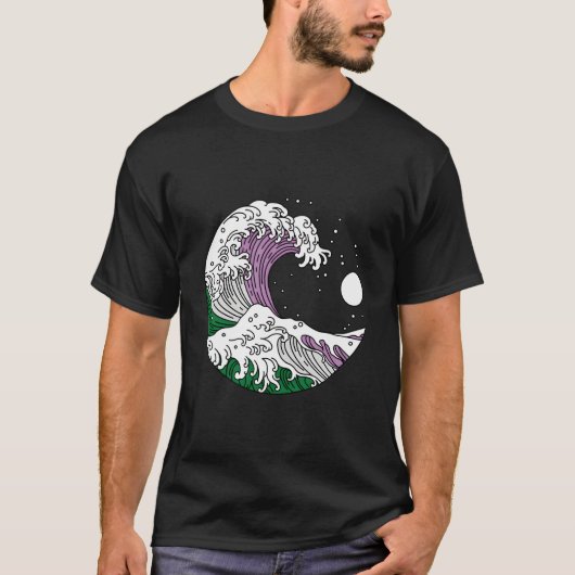 T-shirt Japonaise Great Wave Genderqueer Pride Genre Queer (Devant)