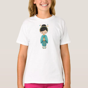 T-shirt Japonaise, Japon, fille mignonne, Kimono bleu