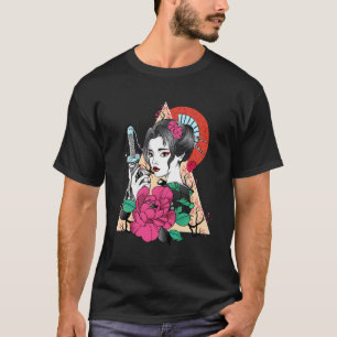 T-shirt Japonaise Samurai fille Hannya Fleur de fleurs de