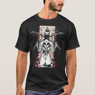 T-shirt Japonaise Samurai Girl Et Vintage Sakura Cherry Bl