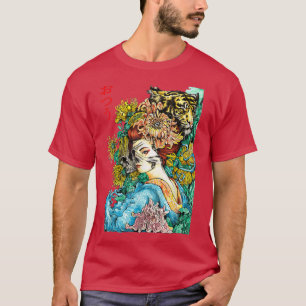 T-shirt Japonaise Samurai Girl et Vintage Sakura Cherry Bl