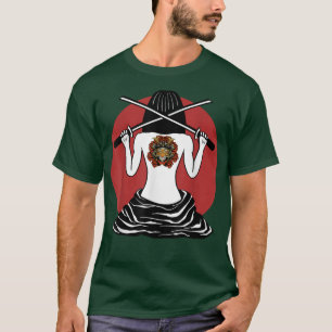 T-shirt Japonaise Samurai Girl et Vintage Sakura Cherry Bl