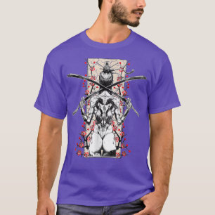 T-shirt Japonaise Samurai Girl Et Vintage Sakura Cherry Bl