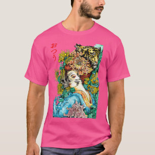 T-shirt Japonaise Samurai Girl et Vintage Sakura Cherry Bl