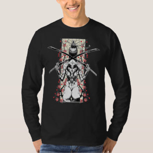 T-shirt Japonaise Samurai Girl Et Vintage Sakura Cherry Bl