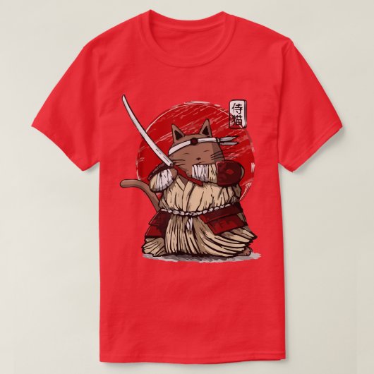T-shirt Japonaise Samurai Ninja Chat Kawaii Tatouage Homme (Design devant)