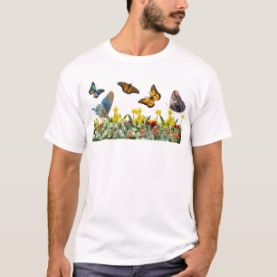 T-shirt Jardin aux fleurs de papillons avec tulipes et mar