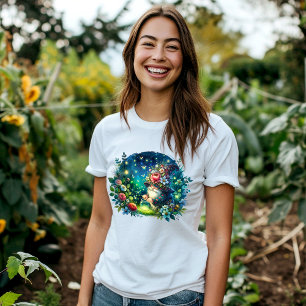 T-shirt Jardin d'aquarelle confortable Gnome et lucioles