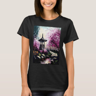 T-shirt Jardin de cerisiers en fleurs avec étang de sanctu