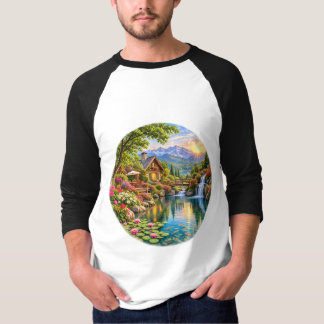 T-shirt Jardin de cottage alpin Lac de montagne Lever de s