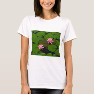 T-shirt Jardin de fleurs de laine d'eau de lotus rose,