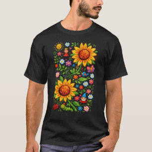T-shirt Jardin de tournesols fantaisiste, art folklorique