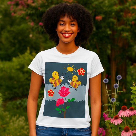 T-shirt Jardin Floral Rose et abeilles