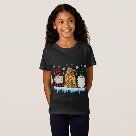 T-Shirt Jardin Gnome Noël Léopard Plaid Correspondant Fami (Devant entier)