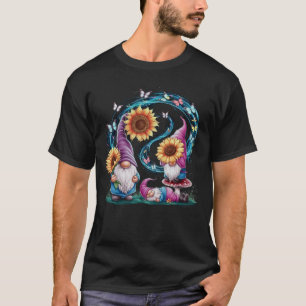 T-shirt Jardin Gnome Tournesol Fleur Papillons Floral
