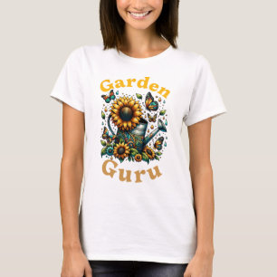 T-shirt Jardin Guru arrosage canne et tournesols blanc