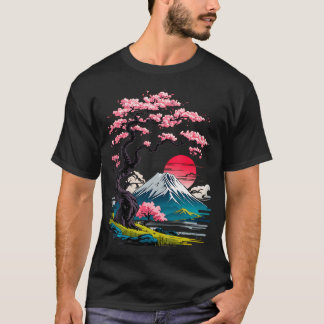 T-shirt Jardin Japonais Sakura Geisha Mont Fuji Cerisier