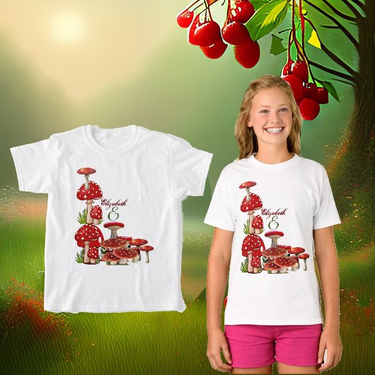 T-shirt Jardin Rouge Berry Toadstool Verdure Magie Champig
