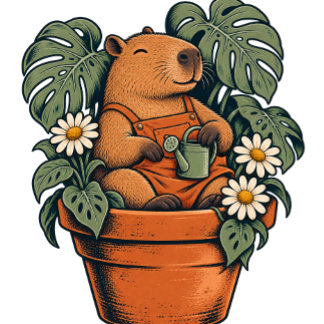 T-shirt Jardinier Capybara Mignon dans un Pot de Plante