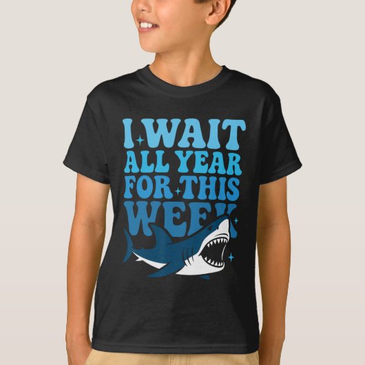 T-shirt J'attends toute l'année cette semaine drôle requin (Devant)