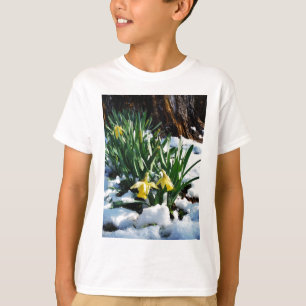 T-shirt Jaune Daffodils fleurs dans la neige