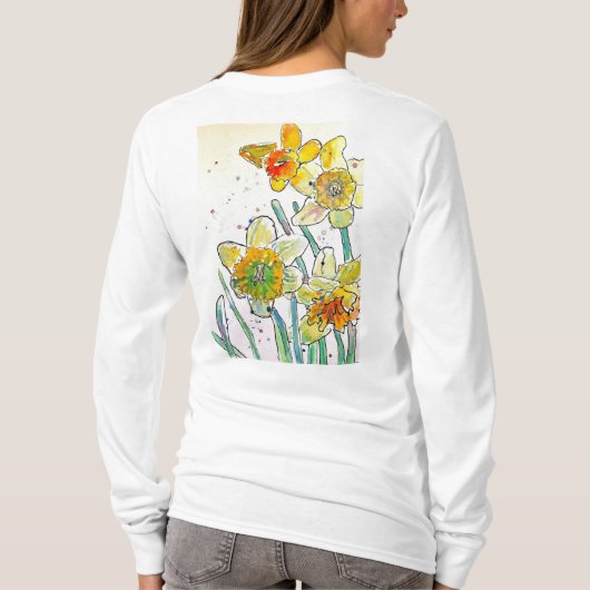 T-shirt Jaune Daffodique aquarelle femmes d'art T Chemise (Dos)