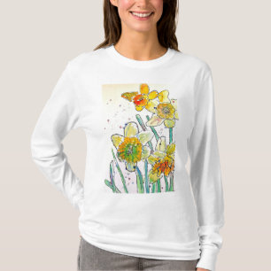 T-shirt Jaune Daffodique aquarelle femmes d'art T Chemise