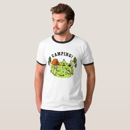 T-shirt jaune de camping de Labradors (Devant entier)